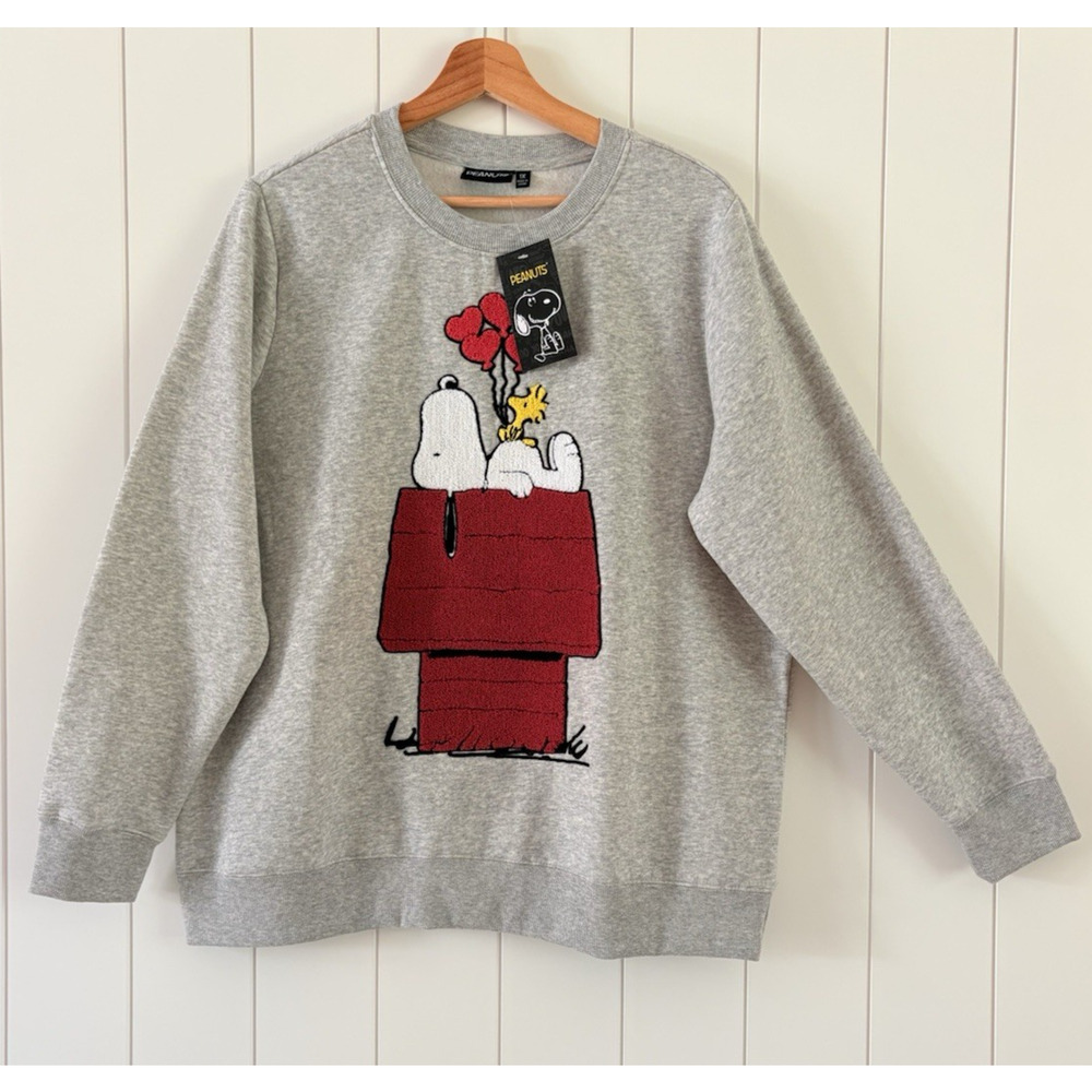 NWT Peanuts Snoopy House Woodstock Chenille Embroidered Crewneck Sweatshirt 1X